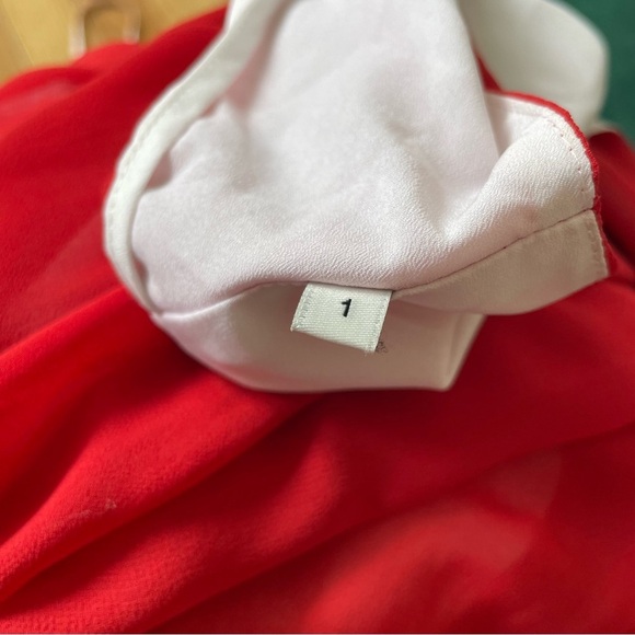 Sandro A Line Sleeveless Red White V Neck Chiffon Mini Tunic Dress EUC Size 1/S - Picture 9 of 12